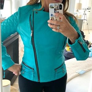 Leather Jacket size Medium,vintage turquoise